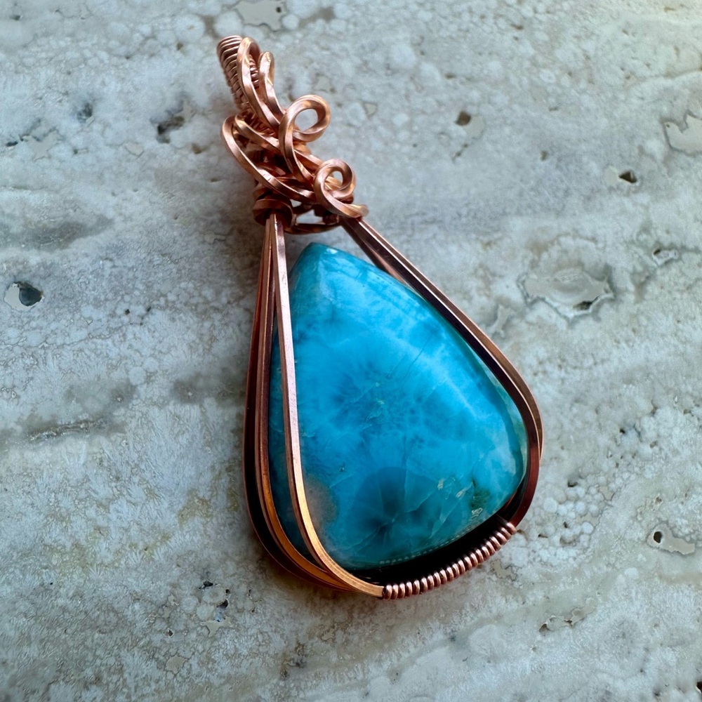 Grounding Copper framed Larimar Necklace pendant - Picture 2 of 5